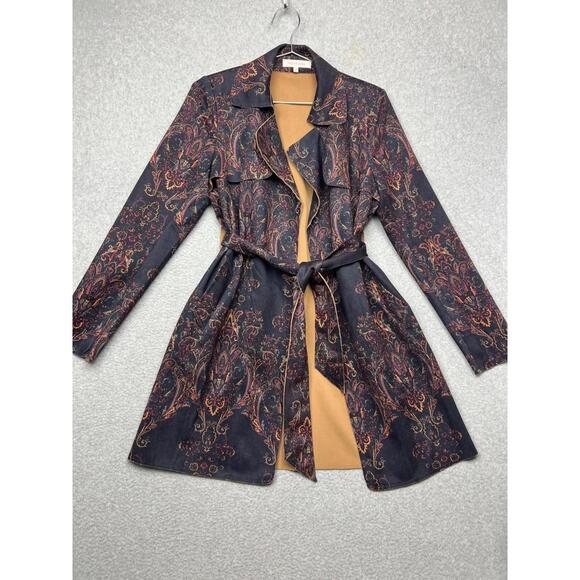 Solitaire Jackets & Blazers - Anthropologie Solitaire Womens Midi Trench Jacket Size S Paisley Boho Faux Suede